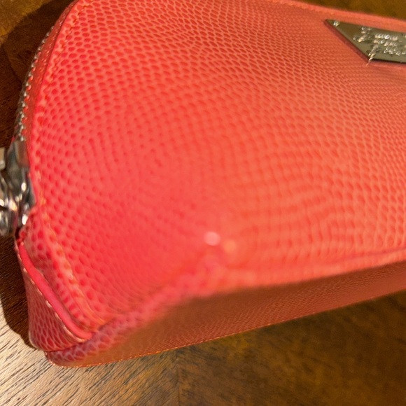 Ralph Lauren   Cosmetic case  Make up bag  triangular  leather coral orange NWOT - Picture 10 of 13